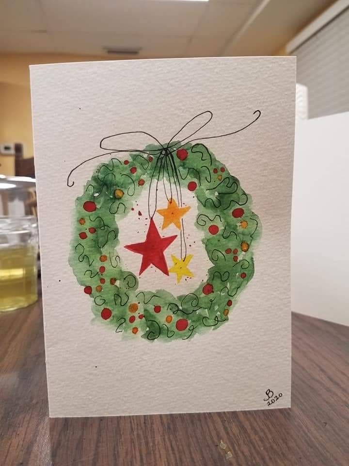 Delightful Watercolor Wreath Christmas Card