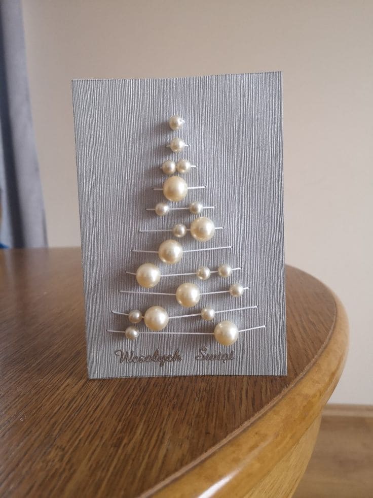 Elegant Pearl-Embellished Christmas Tree Card