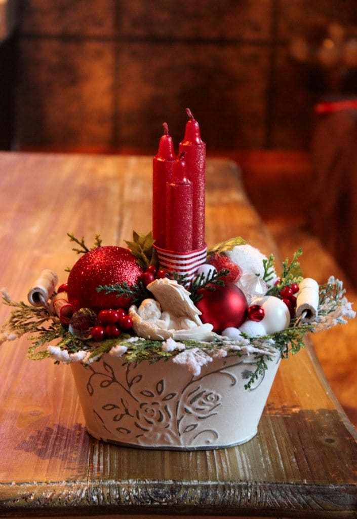 Elegant Red Candle Christmas Centerpiece