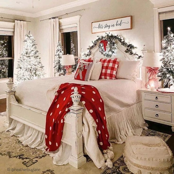 Enchanting Christmas Bedroom with Festive Plaid Accents