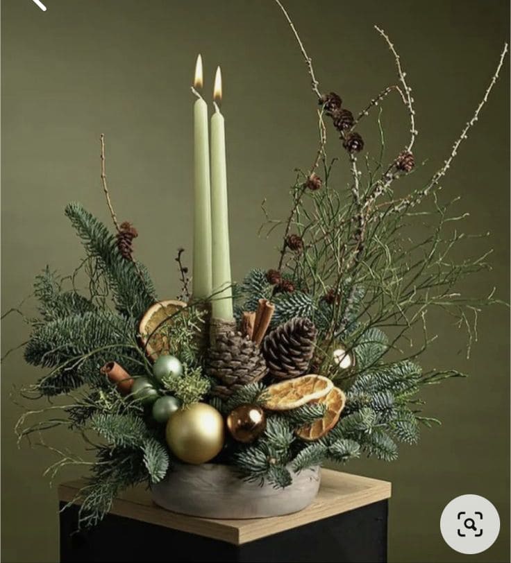 Enchanting Evergreen and Citrus Candlelight Centerpiece