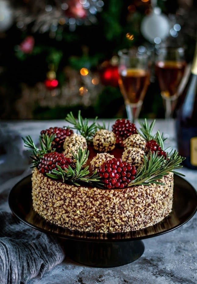 Festive Cake with Rosemary and Berries