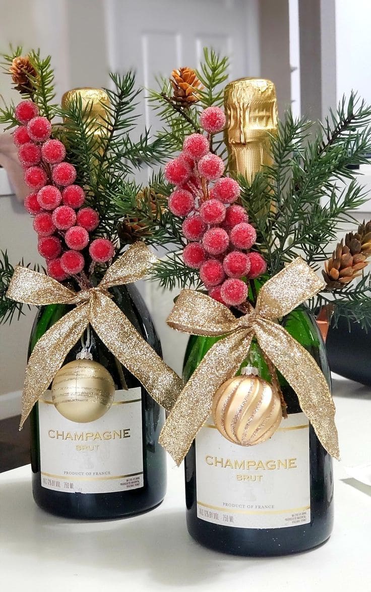 Festive Champagne Bottle Centerpiece