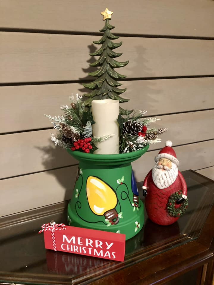 Festive Christmas Tree Clay Pot Centerpiece