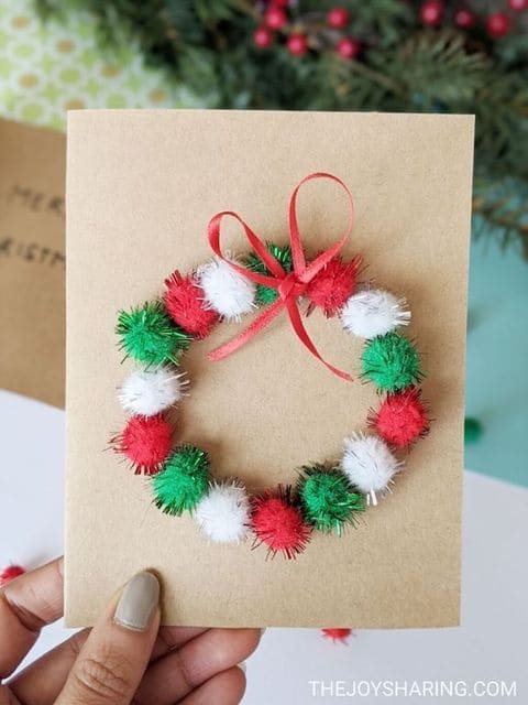 Festive Pom-Pom Wreath Card