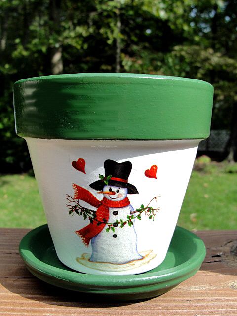 Festive Snowman Painted Pot