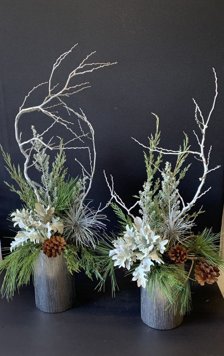 Frosted Woodland Twin Winter Arrangements