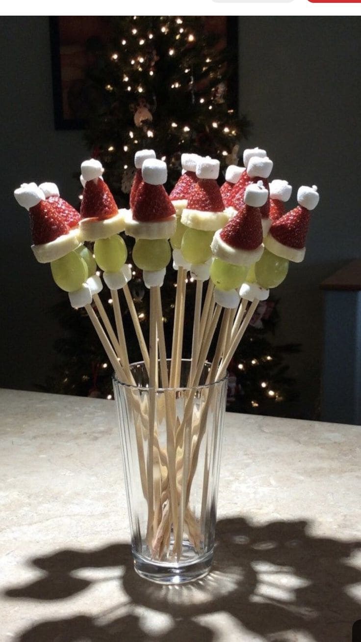 Fruit Skewers with Santa Hats