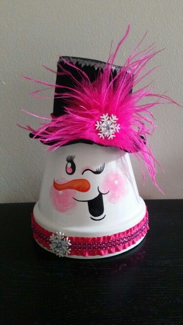 Glamorous Snowman Clay Pot Decor