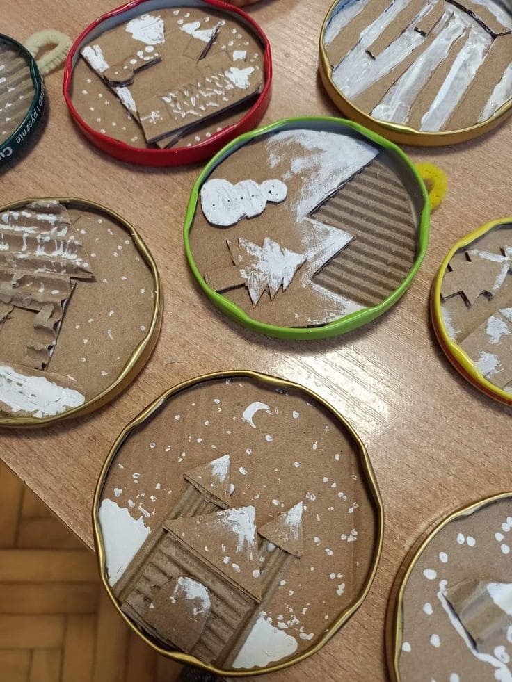 Intricate Cardboard Snowy Scene Ornaments