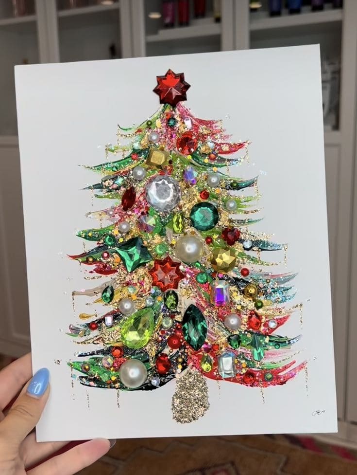 Luxurious Jewel-Embellished Christmas Tree Card