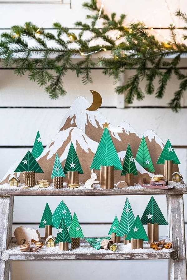 Magical Cardboard Mountain Forest Scene