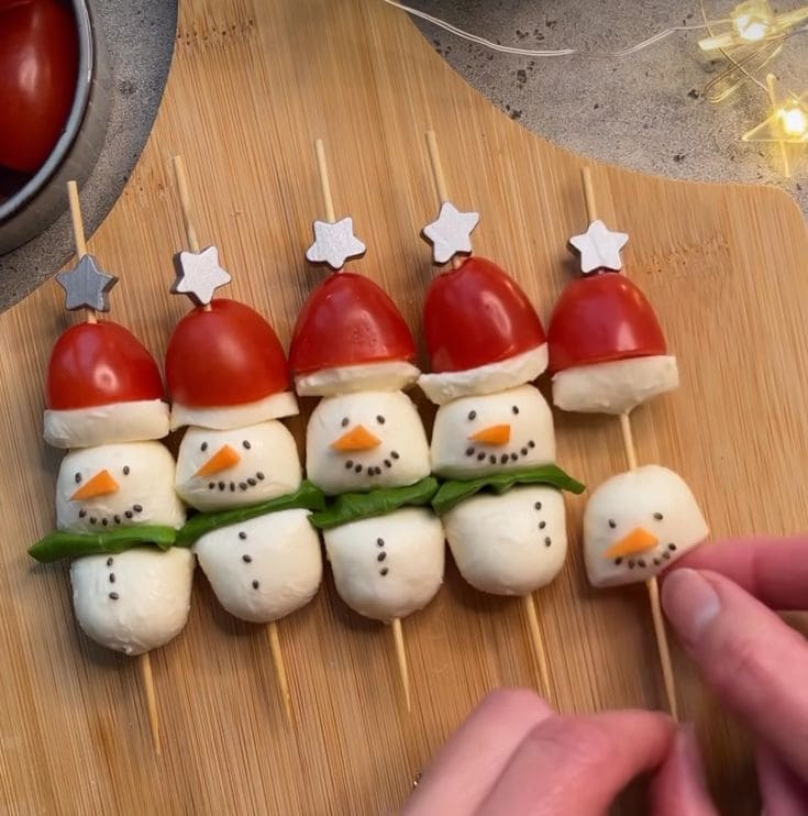 Mozzarella Snowmen on Skewers