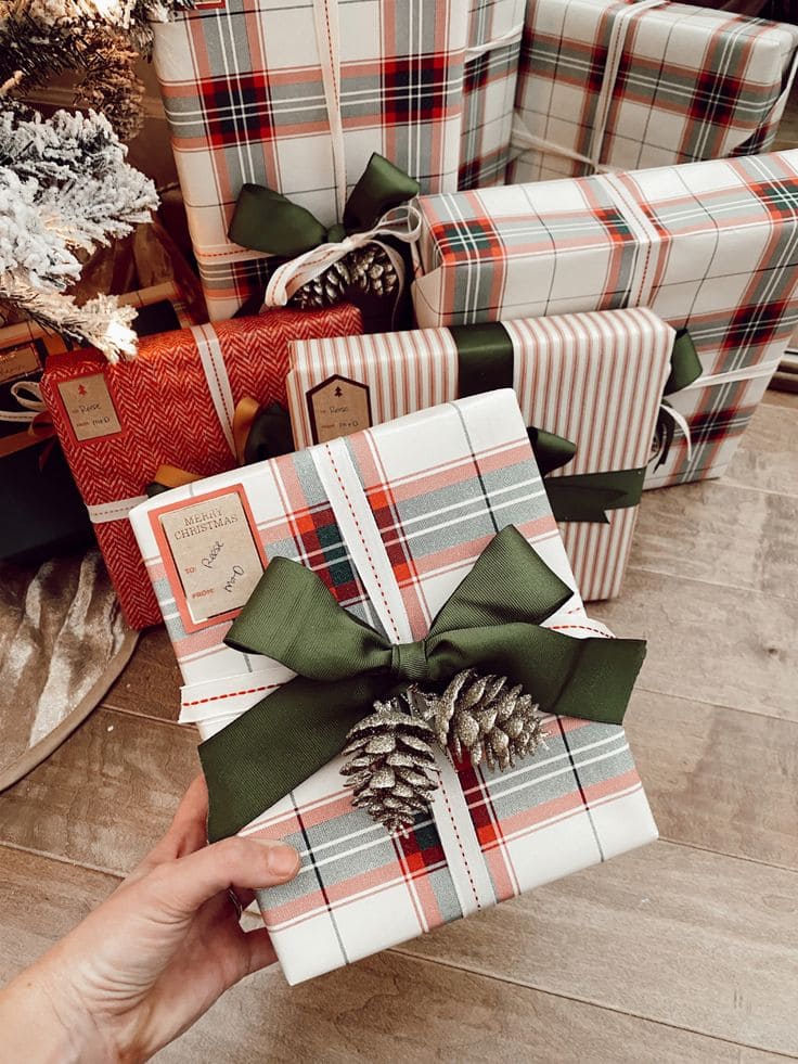 Plaid Pinecone Gift Wrap