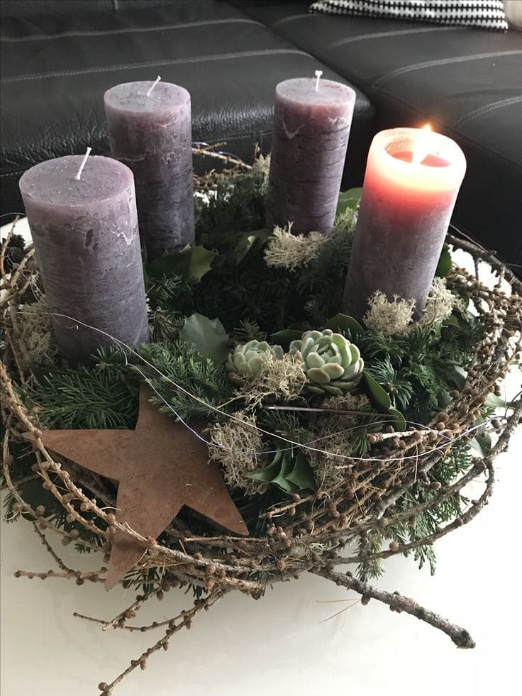 Rustic Candlelit Succulent Star Nest