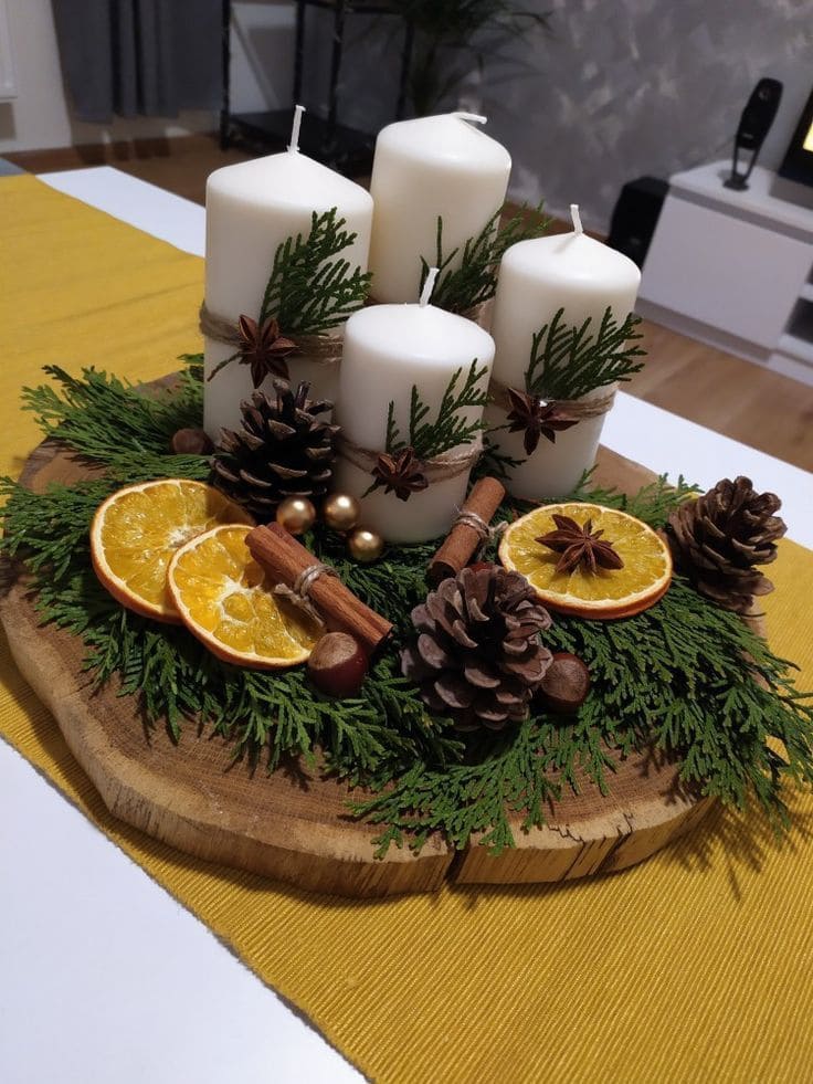 Rustic Citrus Candle Christmas Centerpiece