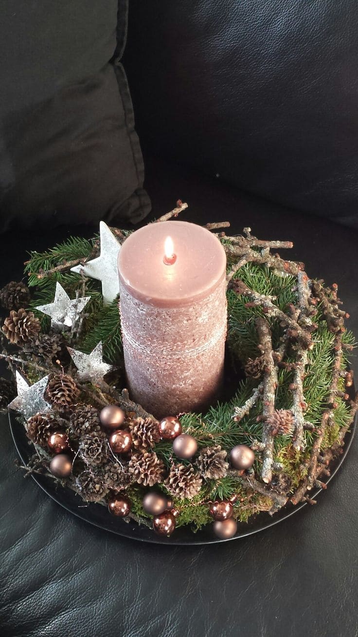 Rustic Pinecone and Candle Elegance Centerpiece