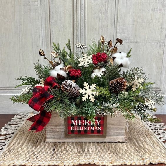 Rustic Plaid and Snowflake Christmas Centerpiece