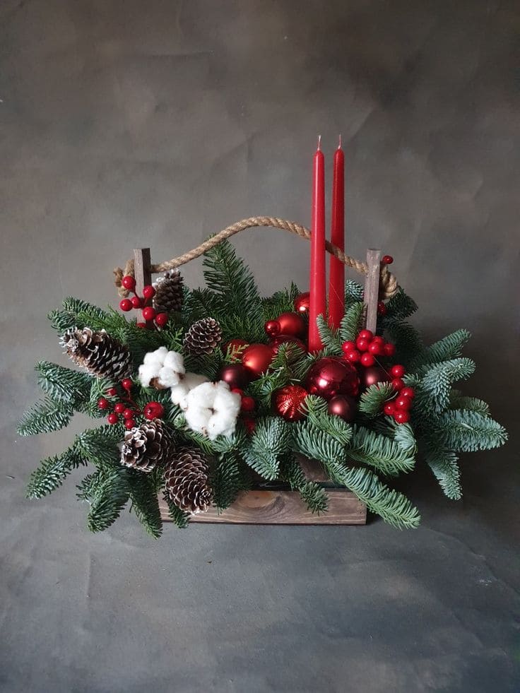 Rustic Red Candle Christmas Basket