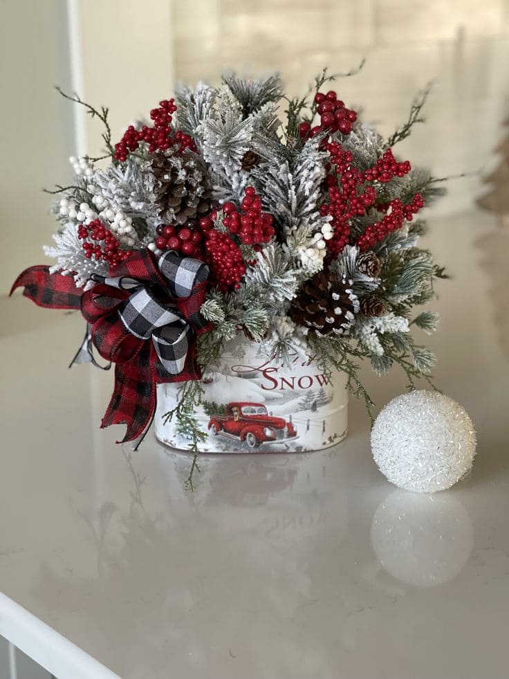 Rustic Snow-Kissed Holiday Centerpiece Delight