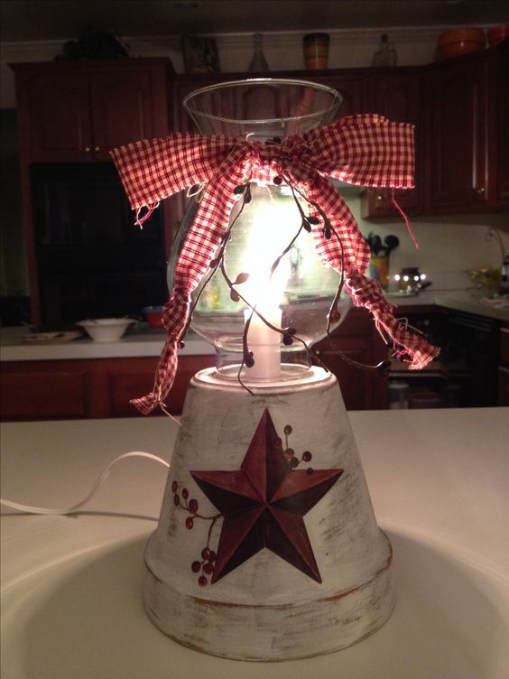 Rustic Star Clay Pot Lamp