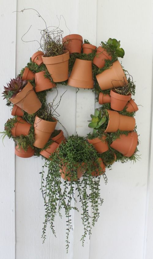 Rustic Succulent Clay Pot Wreath