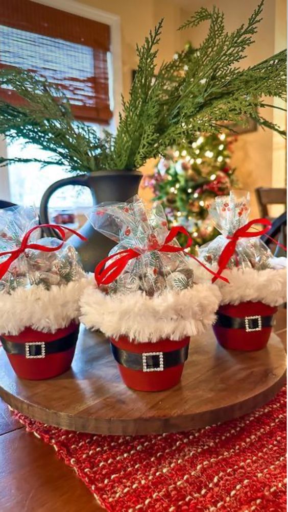 Santa Belt Christmas Clay Pots