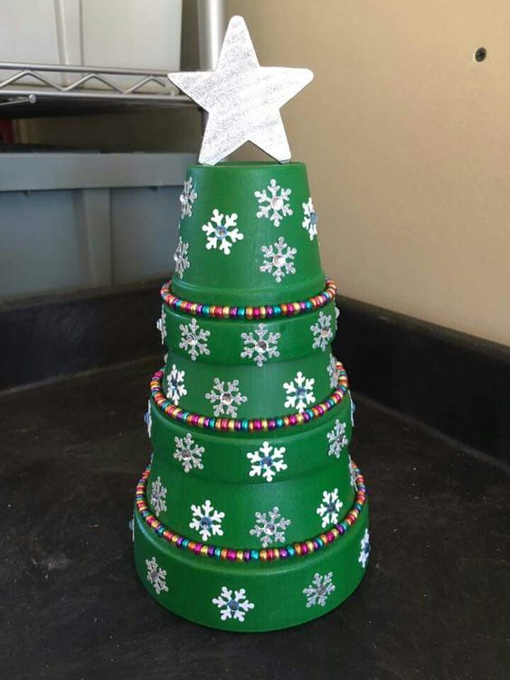 Stacked Snowflake Christmas Tree Pot