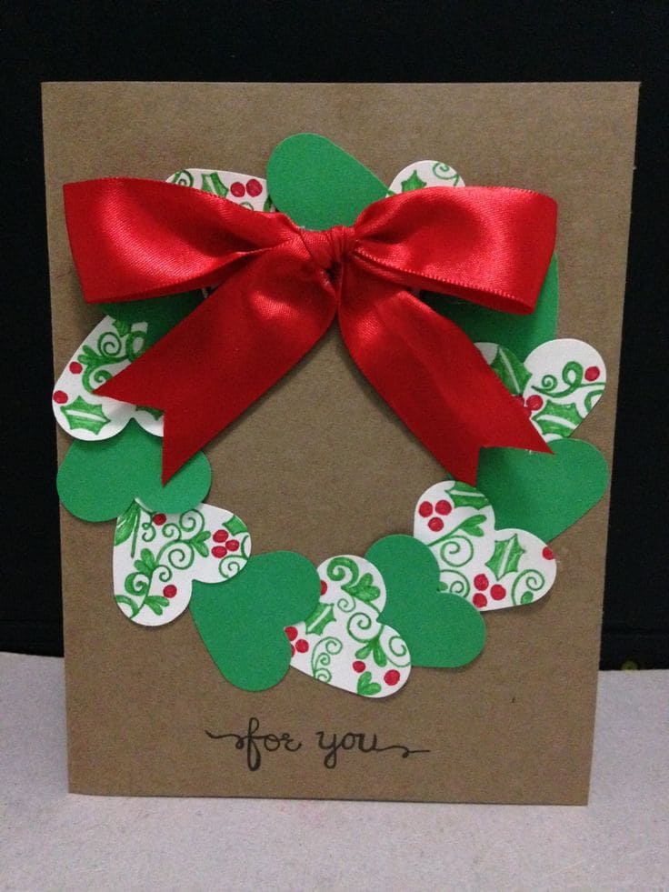 Vibrant Heart Wreath Bow Card