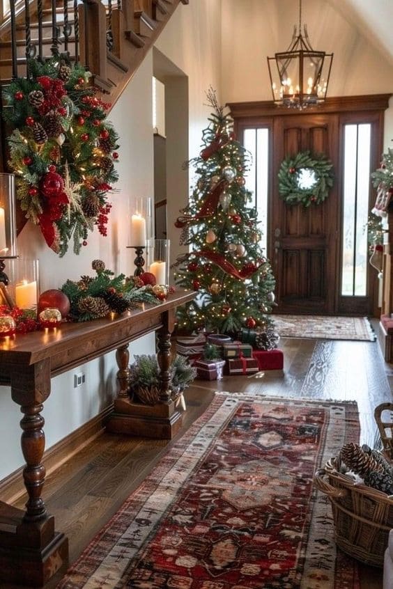 Welcoming Entryway with Rustic Christmas Accents