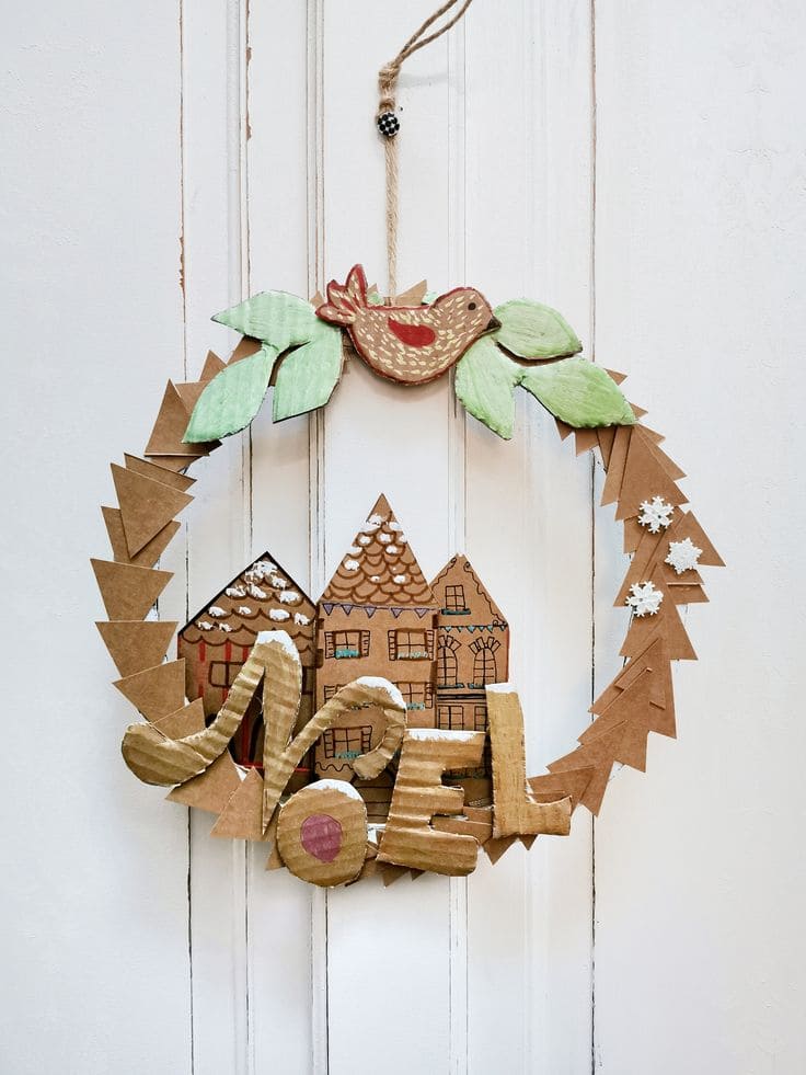 Whimsical Cardboard Christmas Wreath