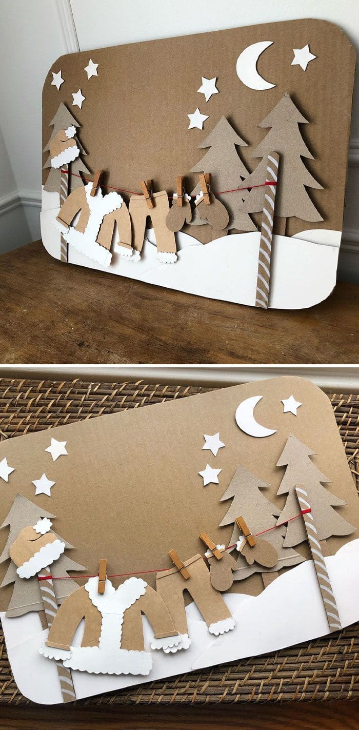 Whimsical Cardboard Santa Laundry Scene