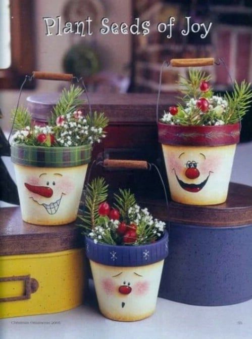 Whimsical Christmas Joy Clay Pots