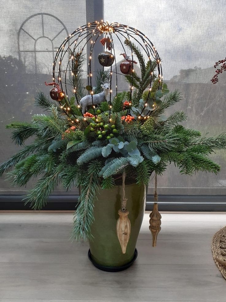 Whimsical Deer Cage Holiday Arrangement