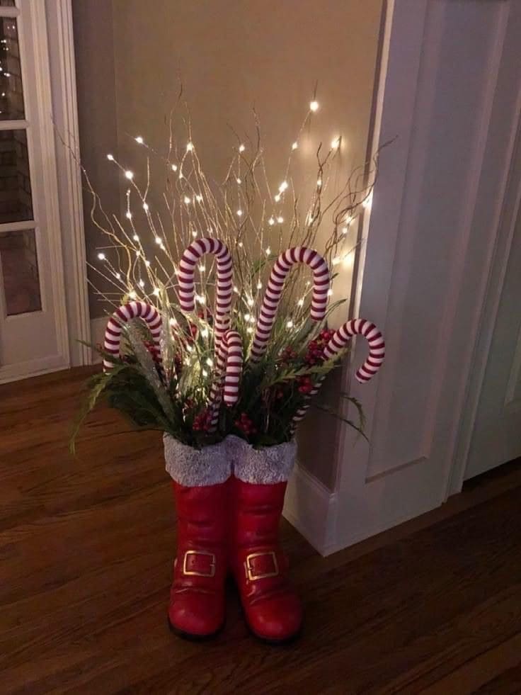 Whimsical Santa Boots Candy Cane Arrangement