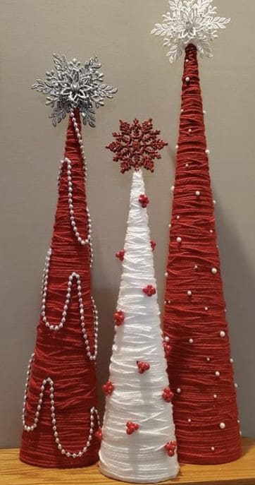 Yarn Christmas Trees with Beaded Accents