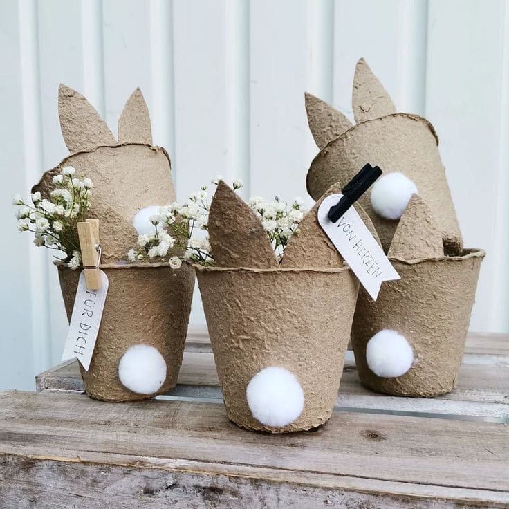 Adorable Bunny Planters with Rustic Charm