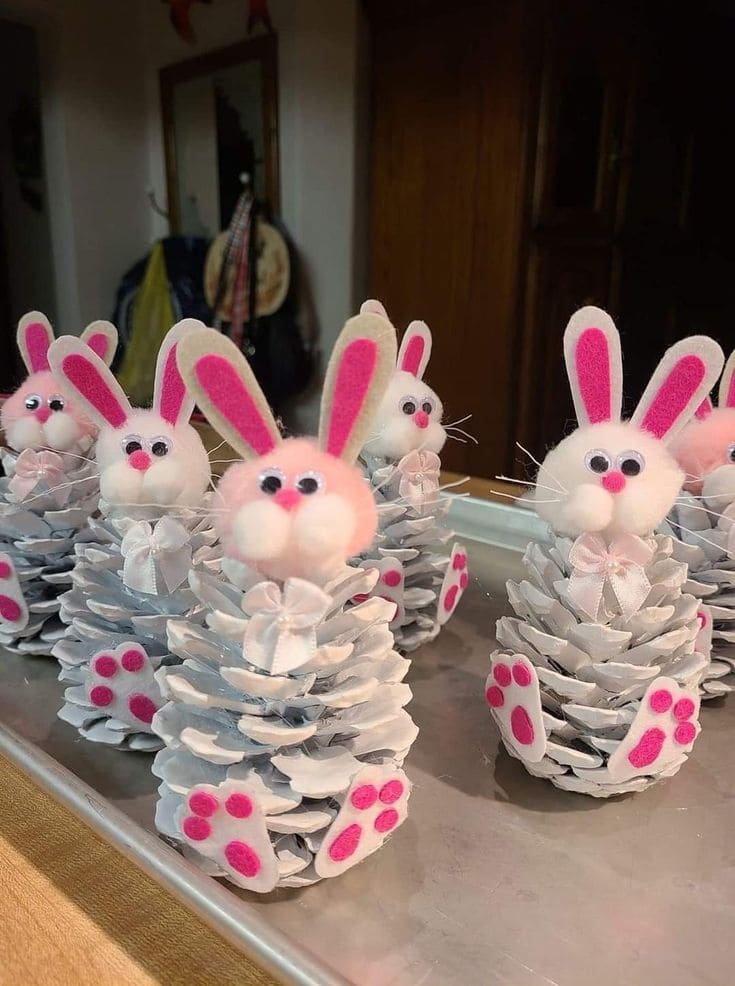 Adorable Pinecone Easter Bunny Craft Decor