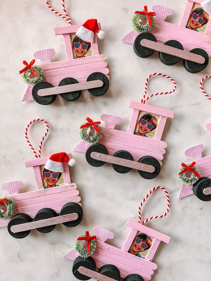 Adorable Popsicle Stick Train Ornaments