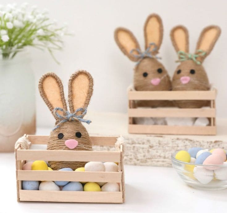 Adorable Twine Bunnies in Wooden Crates