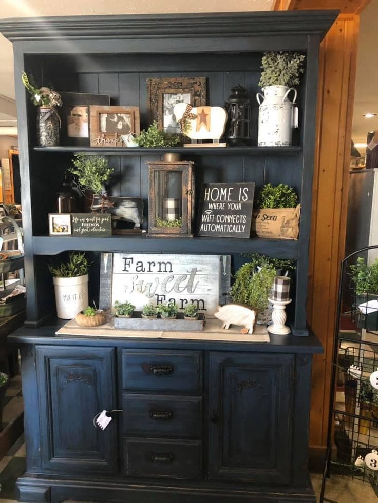 Bold Navy Hutch with Farmhouse Charm