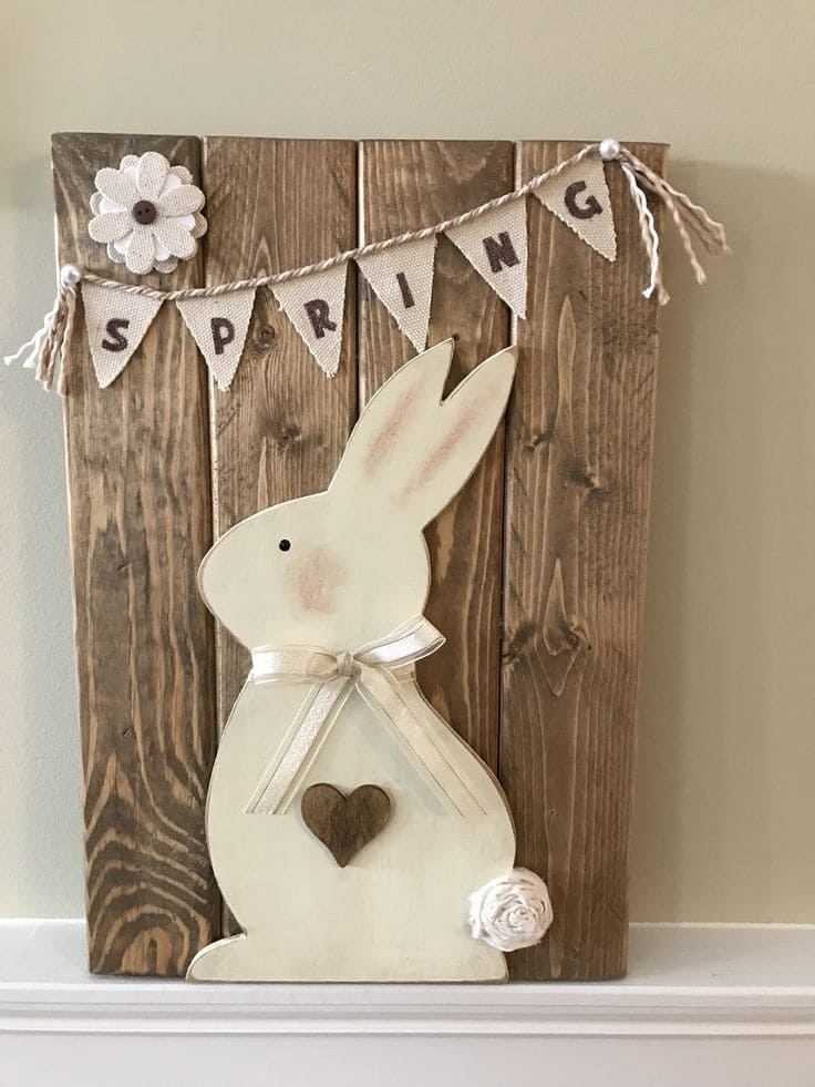 Bunny Plaque with Spring Burlap Garland