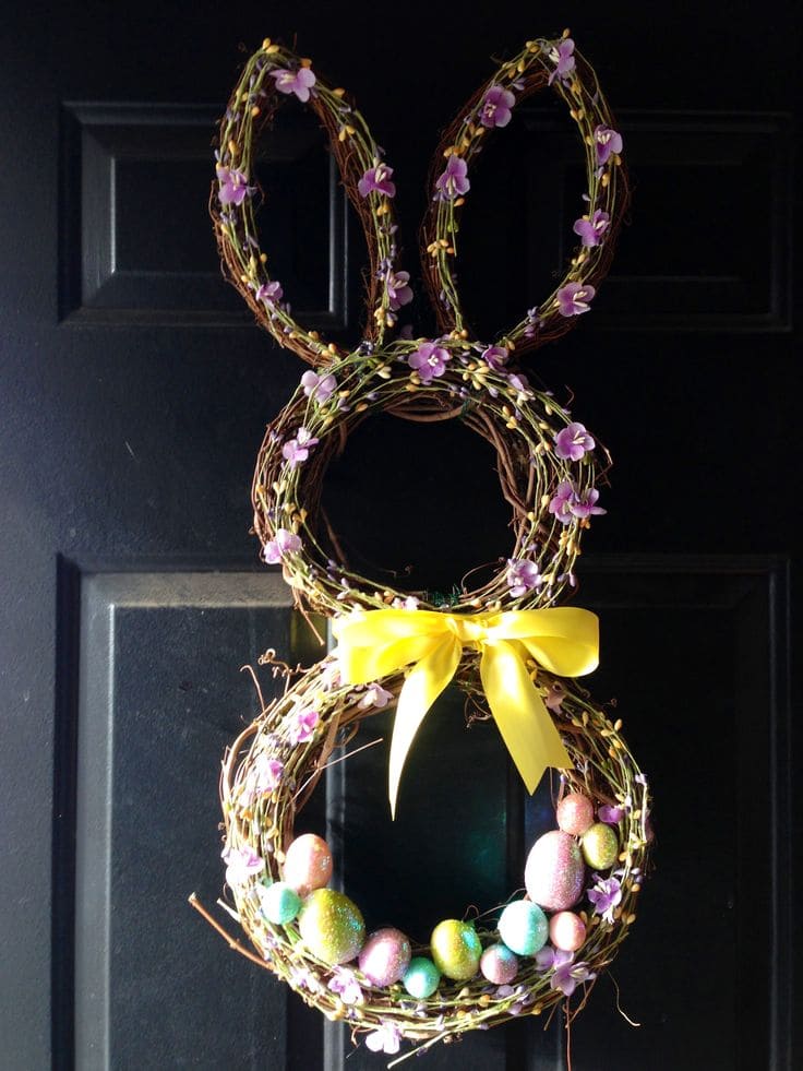 Bunny-Shaped Wreath with Glittered Eggs