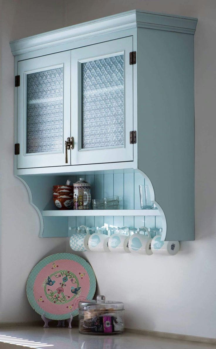 Charming Blue Hutch for Elegant Cup Storage