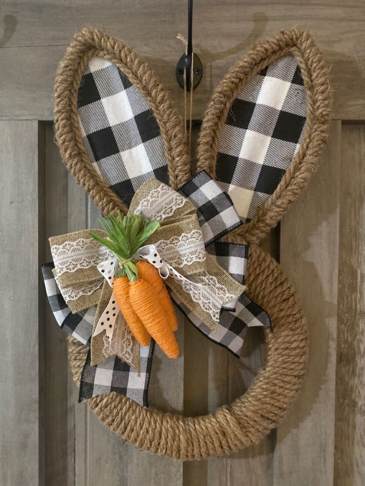 Charming Burlap Bunny Wreath with Carrot Accents