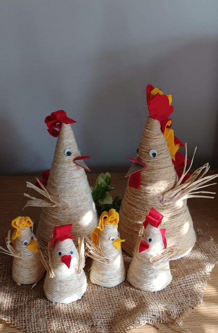 Charming Twine-Wrapped Easter Chicken Family