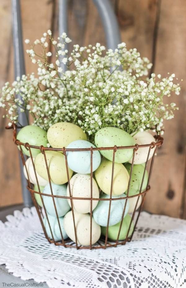 Charming Wire Basket Easter Egg Display