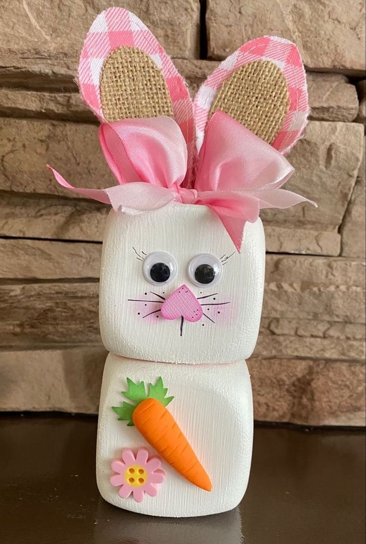 Charming Wooden Bunny with Pink Accents