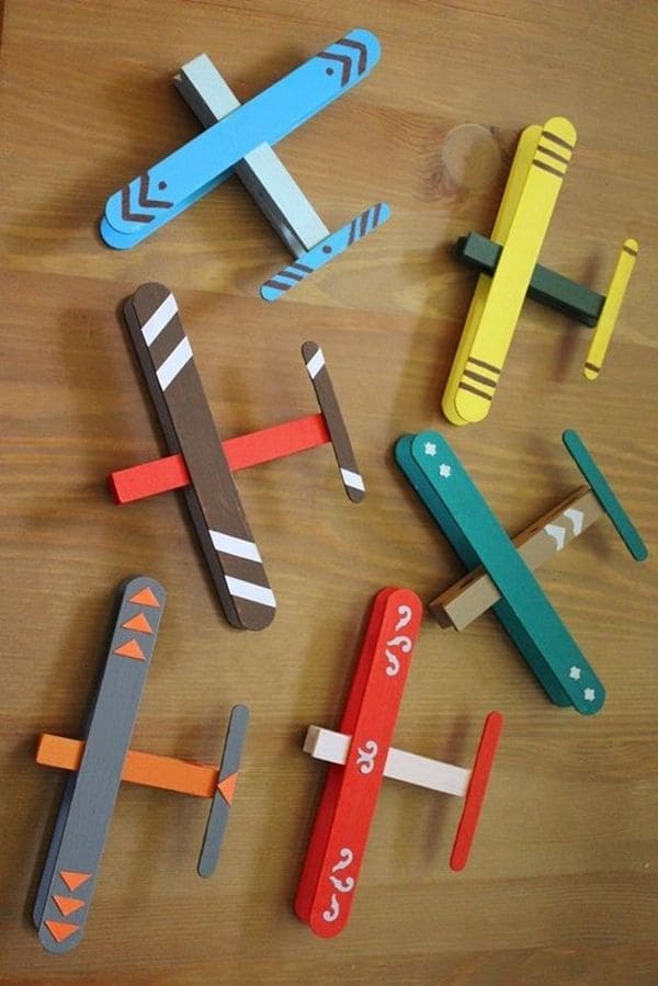 Colorful DIY Popsicle Stick Airplanes