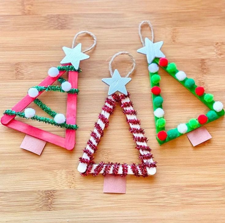 Colorful Popsicle Stick Christmas Trees